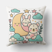  Whimsical Bunny and Bear Moon Decorative Pillow クッション (裏面)