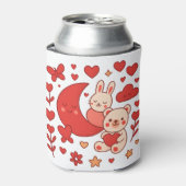Whimsical Bunny and Bear Moon Heart Can Cooler 缶クーラー (缶正面)