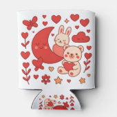 Whimsical Bunny and Bear Moon Heart Can Cooler 缶クーラー (裏面)