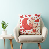 Whimsical Bunny and Bear Moon Heart Throw Pillow クッション (椅子)