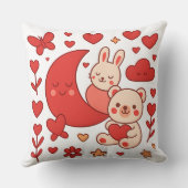 Whimsical Bunny and Bear Moon Heart Throw Pillow クッション (裏面)
