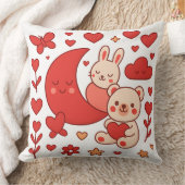 Whimsical Bunny and Bear Moon Heart Throw Pillow クッション (ブランケット)