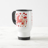 Whimsical Bunny and Bear Moon Heart Travel Mug トラベルマグ (正面左)