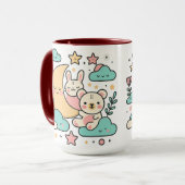 Whimsical Bunny and Bear Under Moon Illustration マグカップ (正面左)