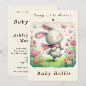 Whimsical Bunny Baby Shower Invitation Soft Floral 招待状 (正面/裏面)