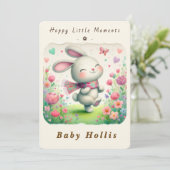 Whimsical Bunny Baby Shower Invitation Soft Floral 招待状 (スタンド正面)