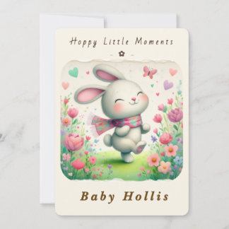 Whimsical Bunny Baby Shower Invitation Soft Floral 招待状