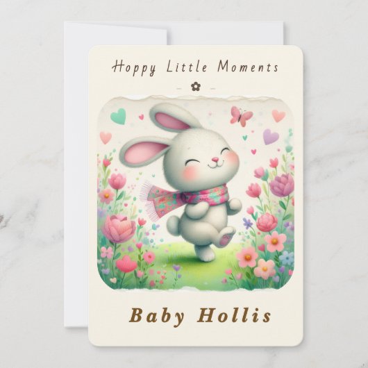 Whimsical Bunny Baby Shower Invitation Soft Floral 招待状 (正面)