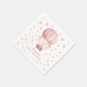 Whimsical Bunny Balloon Pink Stars Baby Shower スタンダードカクテルナプキン (角)