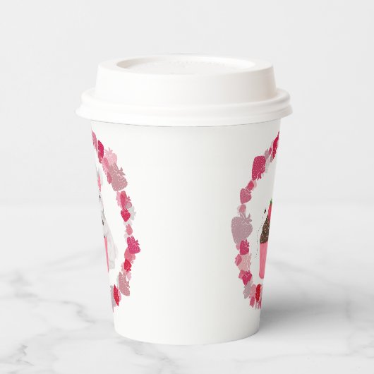 Whimsical Bunny, Bee & Strawberry Cupcake Birthday 紙コップ (左)