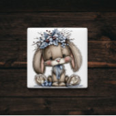 Whimsical Bunny Blue Christmas Magnet マグネット