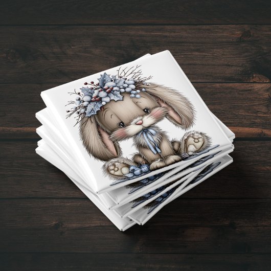 Whimsical Bunny Blue Christmas Magnet マグネット