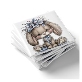 Whimsical Bunny Blue Christmas Magnet マグネット