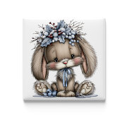 Whimsical Bunny Blue Christmas Magnet マグネット