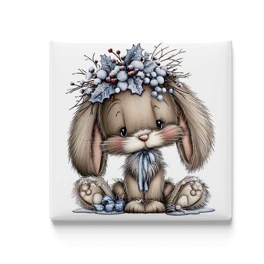 Whimsical Bunny Blue Christmas Magnet マグネット