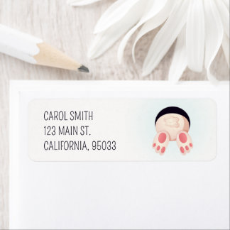 Whimsical Bunny Butt Diving Cute Rabbit Art ラベル