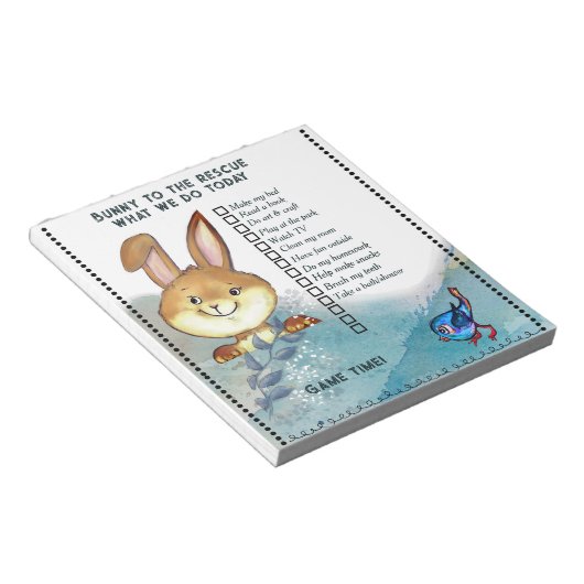 Whimsical Bunny Chore Chart Notepad | Kids  ノートパッド (アングル)