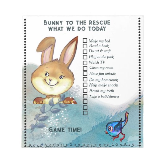 Whimsical Bunny Chore Chart Notepad | Kids  ノートパッド (正面)