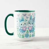 Whimsical Bunny Couple Ceramic Mug マグカップ (左)
