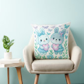 Whimsical Bunny Couple Heart Throw Pillow クッション (椅子)