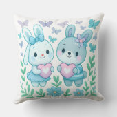 Whimsical Bunny Couple Heart Throw Pillow クッション (裏面)