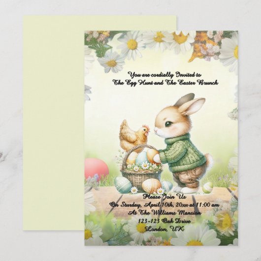 - Whimsical Bunny Easter Brunch & Egg Hunt Invitat 招待状 (正面/裏面)