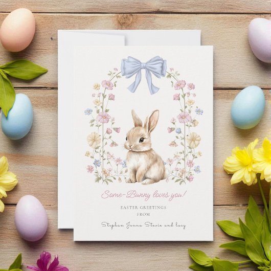 Whimsical Bunny Floral Easter Greeting シーズンカード