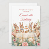 Whimsical Bunny Garden Tea Party Birthday 招待状 (正面/裏面)
