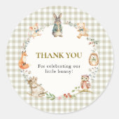 Whimsical Bunny Gingham Thank You Baby Shower  ラウンドシール (正面)