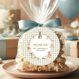 Whimsical Bunny Gingham Thank You Baby Shower  ラウンドシール