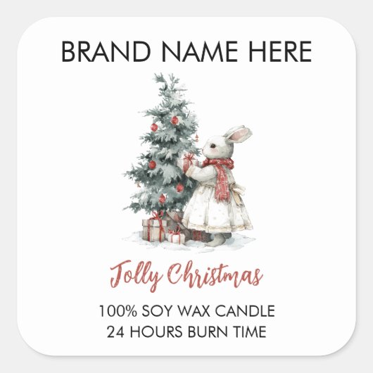 Whimsical Bunny Jolly Christmas Candle Labels スクエアシール (正面)