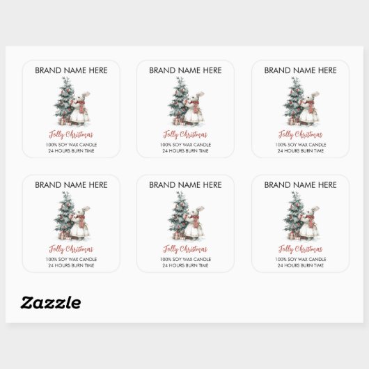 Whimsical Bunny Jolly Christmas Candle Labels スクエアシール (シート)