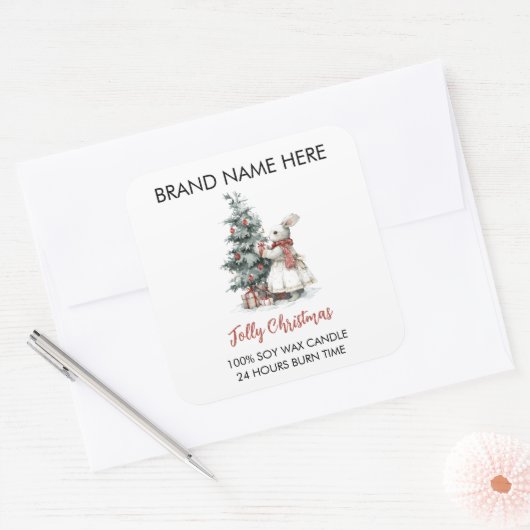 Whimsical Bunny Jolly Christmas Candle Labels スクエアシール (封筒)