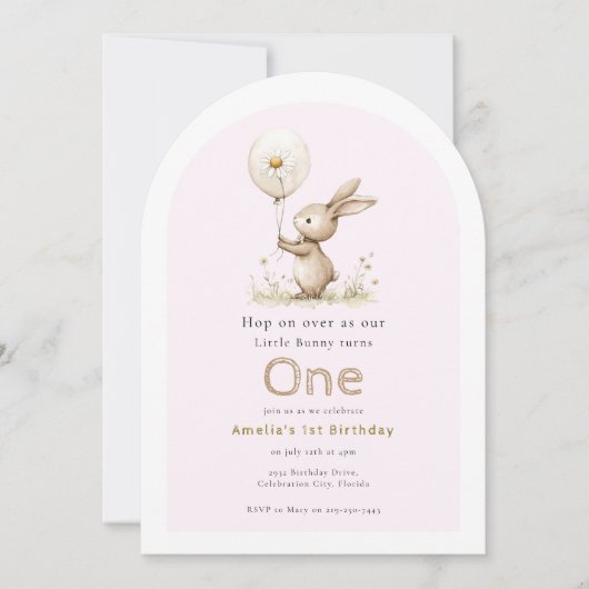 Whimsical Bunny One Little Bunny Invitation 招待状 (正面)