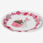 Whimsical Bunny & Strawberry Cupcake Birthday ペーパープレート (アングル)