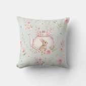 Whimsical Bunny Teapot Floral Easter クッション (正面)