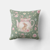 Whimsical Bunny Teapot Floral Easter クッション (裏面)