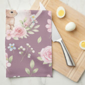 Whimsical Bunny Teapot Floral Spring キッチンタオル (四つ折り)