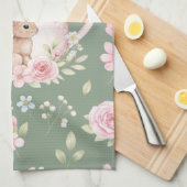 Whimsical Bunny Teapot Floral Spring キッチンタオル (四つ折り)