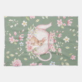 Whimsical Bunny Teapot Floral Spring キッチンタオル (横)