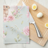 Whimsical Bunny Teapot Floral Spring キッチンタオル (四つ折り)