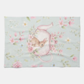 Whimsical Bunny Teapot Floral Spring キッチンタオル (横)