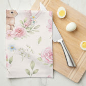 Whimsical Bunny Teapot Floral Spring  キッチンタオル (四つ折り)