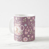 Whimsical Bunny Teapot Floral Spring コーヒーマグカップ (正面左)
