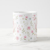Whimsical Bunny Teapot Floral Spring  ジャンボコーヒーマグカップ (正面)
