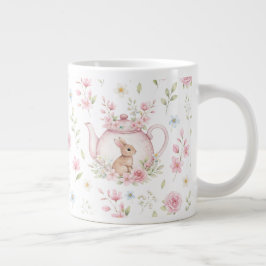 Whimsical Bunny Teapot Floral Spring  ジャンボコーヒーマグカップ