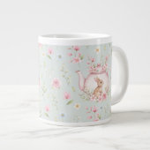 Whimsical Bunny Teapot Floral Spring ジャンボコーヒーマグカップ (正面右)