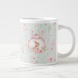 Whimsical Bunny Teapot Floral Spring  ジャンボコーヒーマグカップ