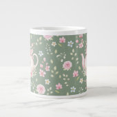 Whimsical Bunny Teapot Floral Spring  ジャンボコーヒーマグカップ (正面)