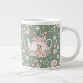 Whimsical Bunny Teapot Floral Spring  ジャンボコーヒーマグカップ